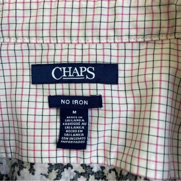 Chaps No Iron Button Down Shirt Black/Pink Ditsy Floral Contrasting Cuffs M - Picture 10 of 15